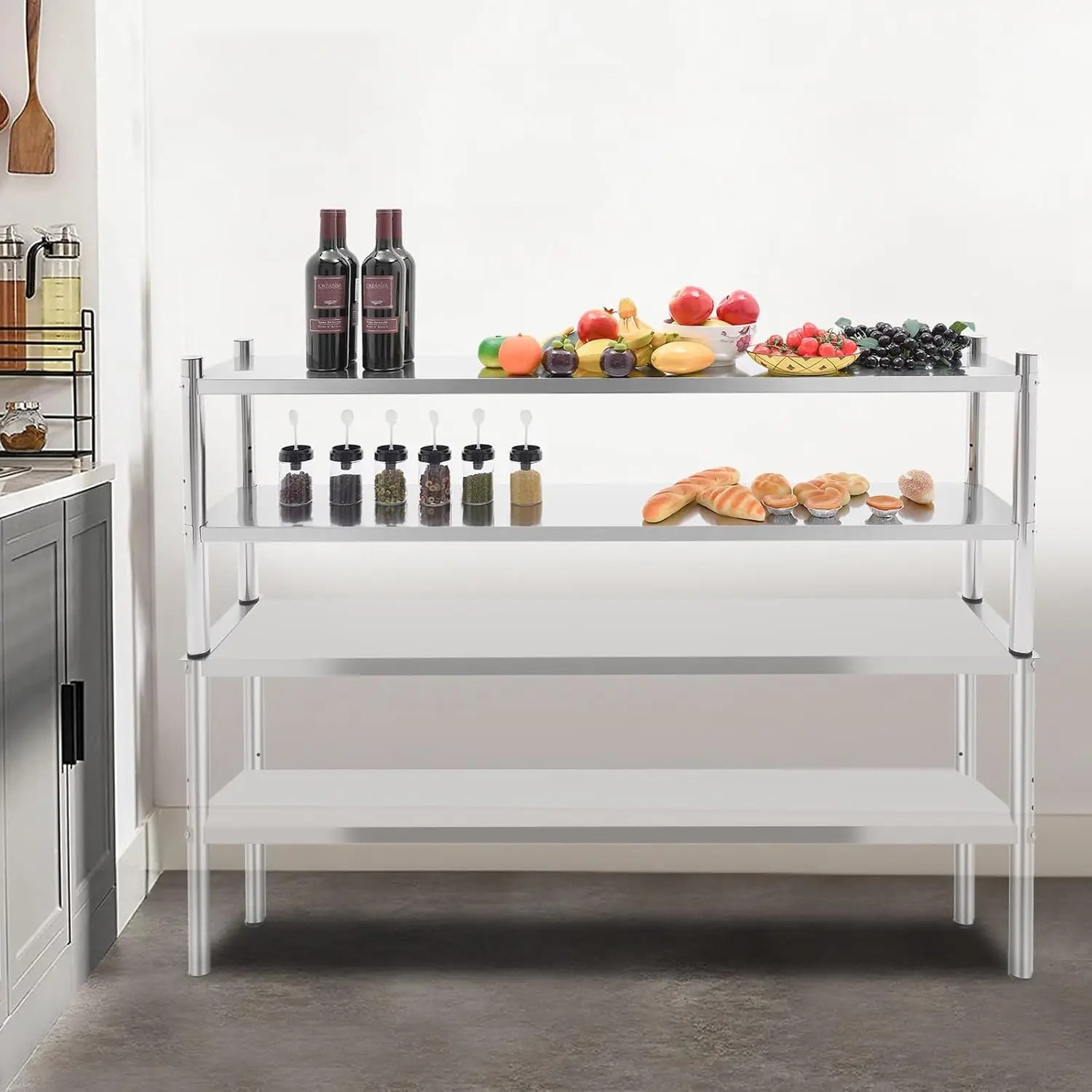 Stainless Steel Double Tier Ov - Commercial Kitchen Prep Table With Storage recension och pris