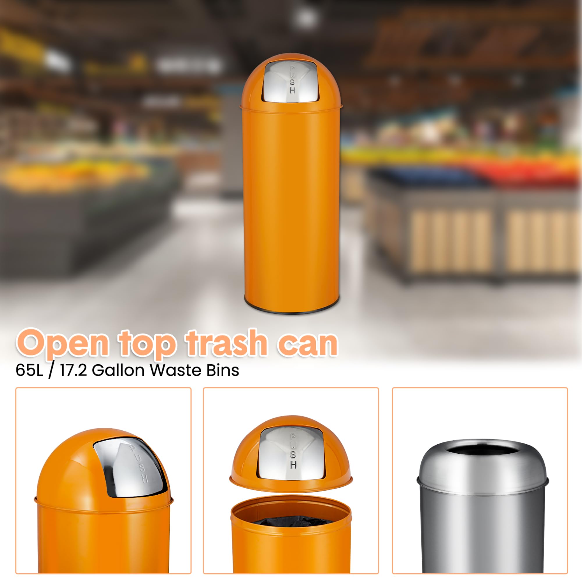65 Liter Push Lid Trash Can, 1 - Commercial Kitchen Garbage Can recension och pris