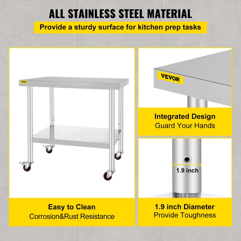 Stainless Steel Kitchen Prep T - Commercial Kitchen Prep Table With Storage recension och pris