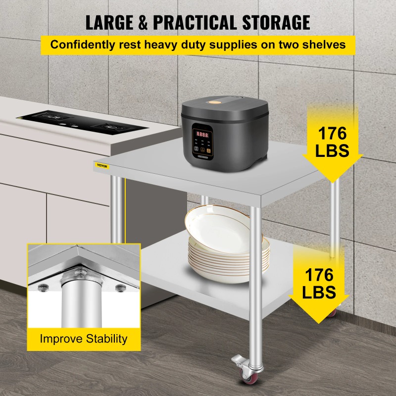 Stainless Steel Kitchen Prep T - Commercial Kitchen Prep Table With Storage recension och pris